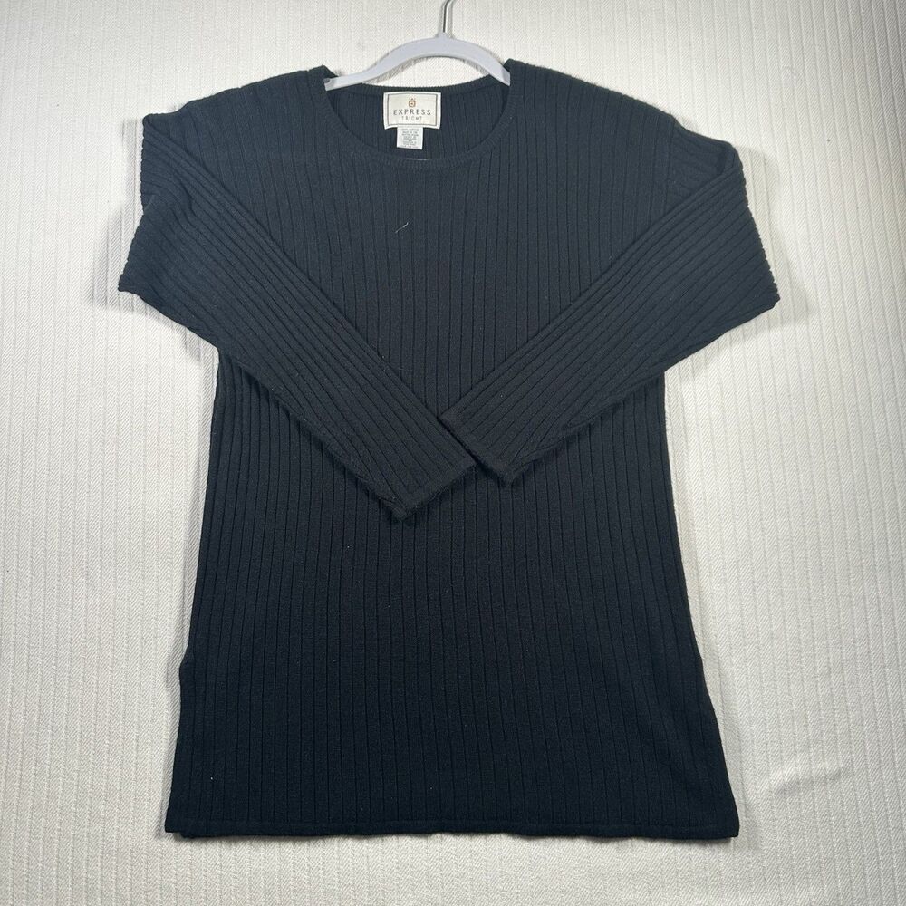 Express Tricot Sweater Womens Extra Small Black Ribbed Knit Vintage